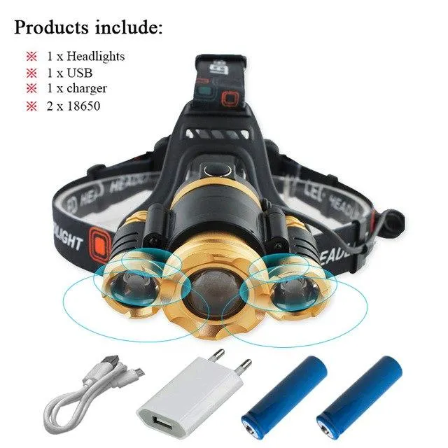 3T6 CREE XML T6 zoom led headlight IR headlamp USB 18650 battery head lamp camping waterproof hike light fishing head lanterna