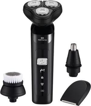 4-in-1 Electric Shaver, USB Rechargeable Shaver with Beard Trimmer, Facial Cleaning Brush, Nose Hair Trimmer, sideburns Cutter