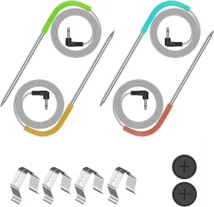 4 Pack Replacement Meat Probe for Masterbuilt Gravity Series 560/800/1050 XL Digital Charcoal Grill   Smoker, 9004190170 Accessories Temperature Probe, with Probe Grommet and Grills Clips