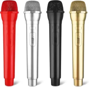 4 Pieces Microphone Prop Play Plastic Toy Microphone Fake Micro-Phone Prop Simulate Speech Fake Practice Plastic Micro Simulators for Costume Party Favors, 4 Color
