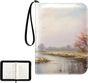 4 Pockets Trading Card Album Holder Book Folder Sports Card Binder River Bank Painting 400 Double Side Pockets for 3 Ring Binder Zipper
