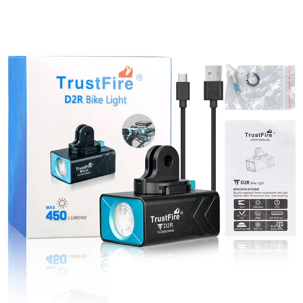 450 Lumens Bicycle LED Flashlight - Type-C Rechargeable Bike Light with Quick Release and 1600mAh Battery Lantern
