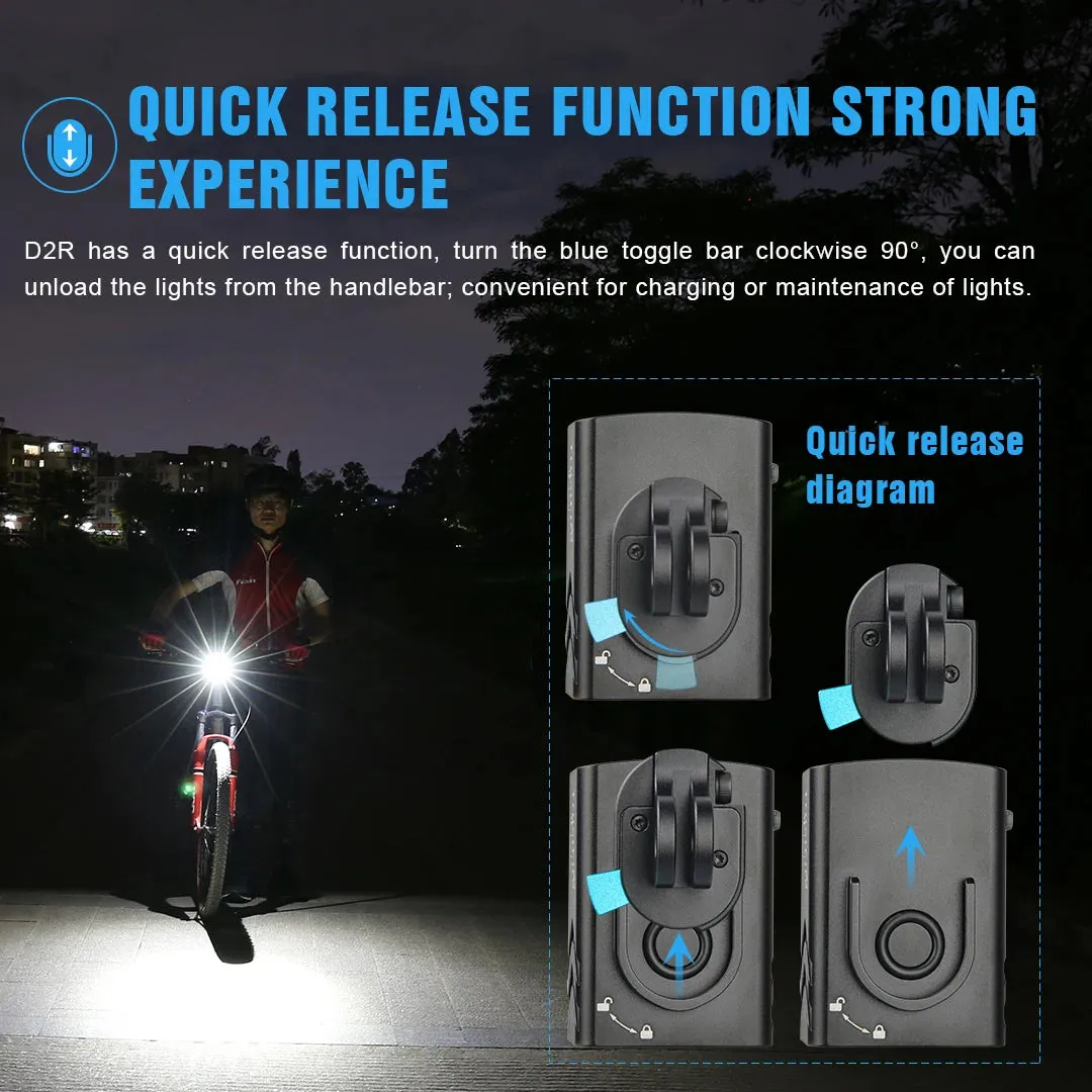 450 Lumens Bicycle LED Flashlight - Type-C Rechargeable Bike Light with Quick Release and 1600mAh Battery Lantern