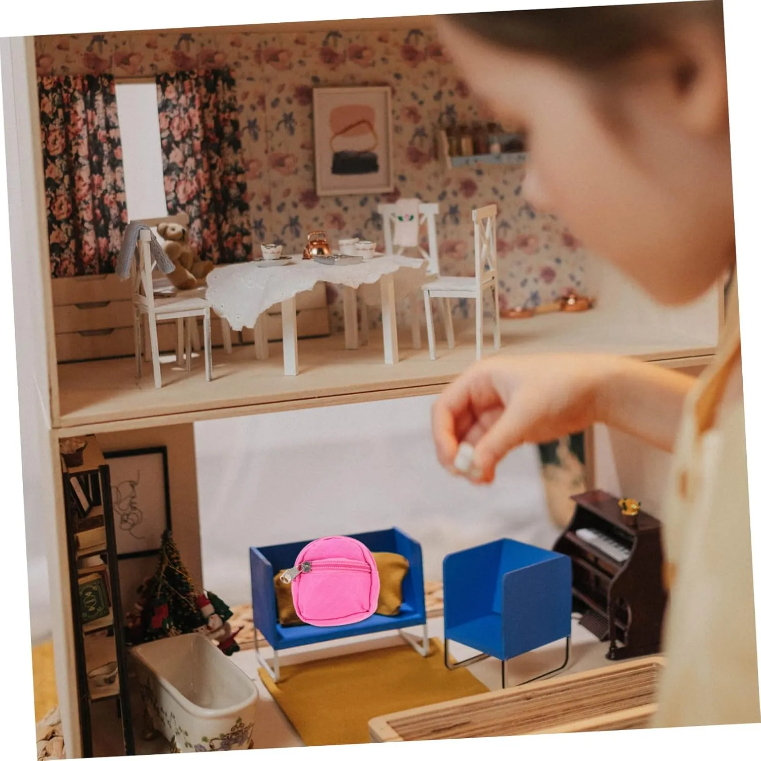 5 pcs Miniature Schoolbag Decor Cute Mini Backpack for Dollhouse Accessories Present for Miniature Collectors High Grade Material Vividly Designed