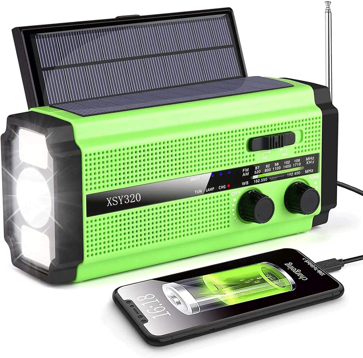5000mAh/18500mWh Emergency Hand Crank Radio with 2 Solar Panels,Portable AM FM NOAA Weather Radio,Rechargeable Battery Powered Radio,USB Charger,SOS,Flashlight,Reading Lamp for Home Outdoor