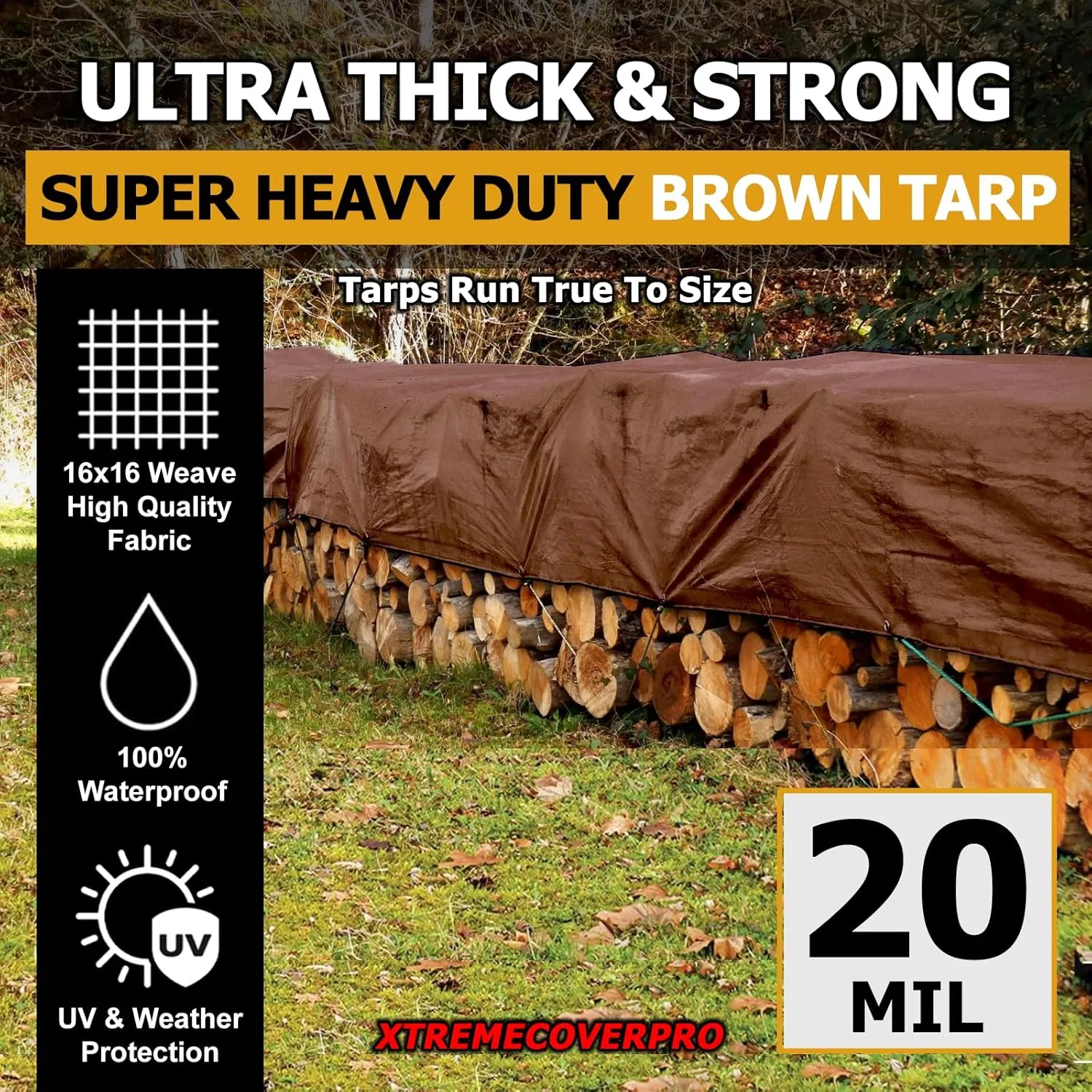 6' x 8' Brown Super Ultra Heavy-Duty Tarp – 20 Mil Waterproof & UV-Resistant 6x8 - Large Outdoor Tarp, Waterproof Cover for Rain Camping, Tent, UV Protection, Reinforced Corners