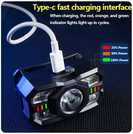 60000lm Smart IR Motion Sensor Headlamp White Red Headlight Warning Light Waterproof Head Lamp Induction Fishing Headlamp
