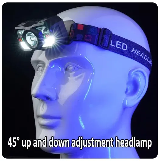60000lm Smart IR Motion Sensor Headlamp White Red Headlight Warning Light Waterproof Head Lamp Induction Fishing Headlamp