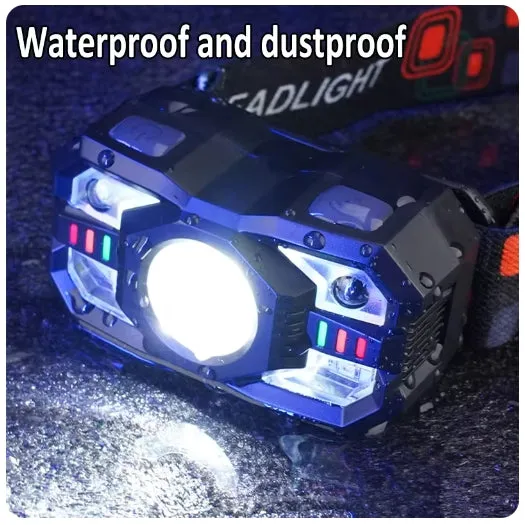 60000lm Smart IR Motion Sensor Headlamp White Red Headlight Warning Light Waterproof Head Lamp Induction Fishing Headlamp