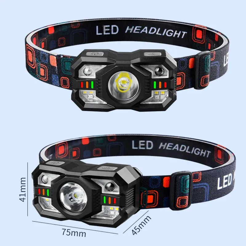60000lm Smart IR Motion Sensor Headlamp White Red Headlight Warning Light Waterproof Head Lamp Induction Fishing Headlamp