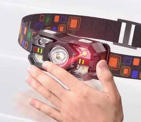 60000lm Smart IR Motion Sensor Headlamp White Red Headlight Warning Light Waterproof Head Lamp Induction Fishing Headlamp