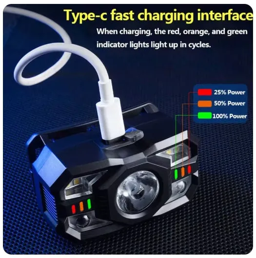 60000lm Smart IR Motion Sensor Headlamp White Red Headlight Warning Light Waterproof Head Lamp Induction Fishing Headlamp