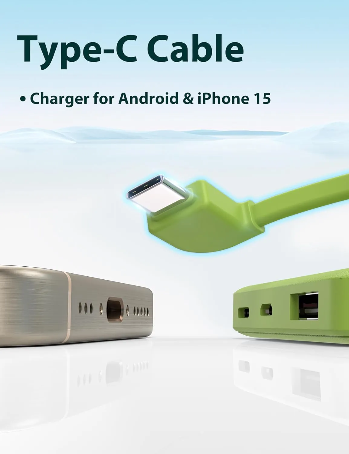 6000mah Ultra Slim Built in Cables Power Bank, Card Size Built in USB C Cords Battery Pack Portable Charger for Phones, 3 Output External Battery Pack Compatible with iPhone, Samsung, Google, Green