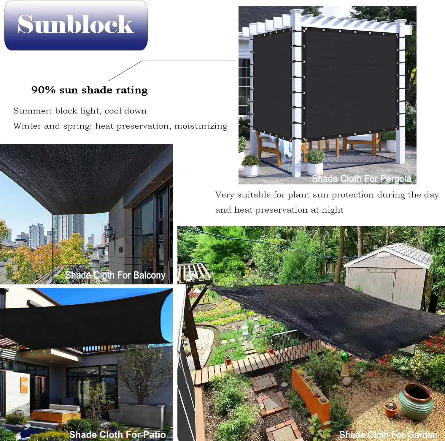 6.5X15Ft Shade Cloth for Garden, 90% Black Sun Shade Mesh for Plants Heat Protection, Outdoor Sunblock Mesh Tarp for Greenhouse, Plant Cover, Balcony, Gazebo, Deck, Porch, Carport