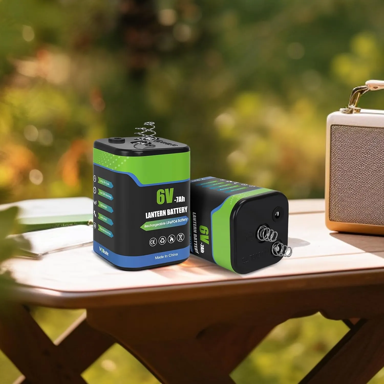 6V Lantern Battery, 6 Volt Rechargeable LiFePO4 Lithium 4R25 Battery with Charger, 1 Pack, with Long-lasting Power for Lantern, Flashlight, Emergency Light, Deer Game Feeder, Fencing (Spring Terminal)