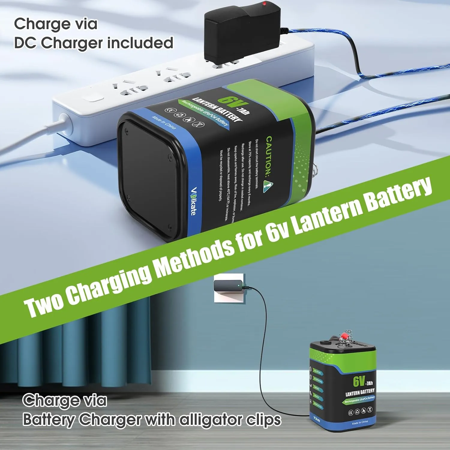 6V Lantern Battery, 6 Volt Rechargeable LiFePO4 Lithium 4R25 Battery with Charger, 1 Pack, with Long-lasting Power for Lantern, Flashlight, Emergency Light, Deer Game Feeder, Fencing (Spring Terminal)