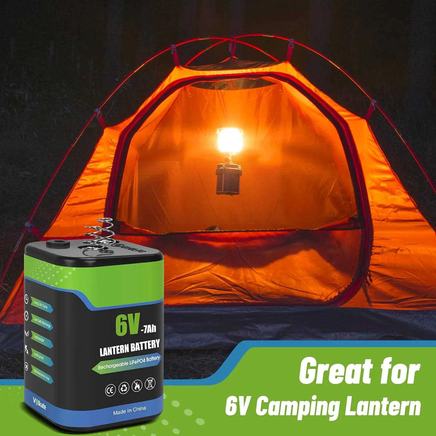 6V Lantern Battery, 6 Volt Rechargeable LiFePO4 Lithium 4R25 Battery with Charger, 1 Pack, with Long-lasting Power for Lantern, Flashlight, Emergency Light, Deer Game Feeder, Fencing (Spring Terminal)