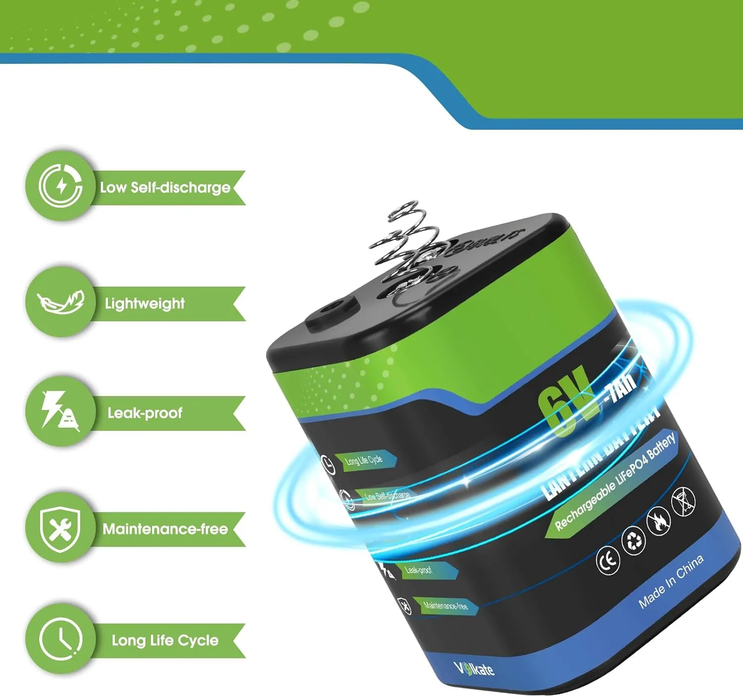 6V Lantern Battery, 6 Volt Rechargeable LiFePO4 Lithium 4R25 Battery with Charger, 1 Pack, with Long-lasting Power for Lantern, Flashlight, Emergency Light, Deer Game Feeder, Fencing (Spring Terminal)