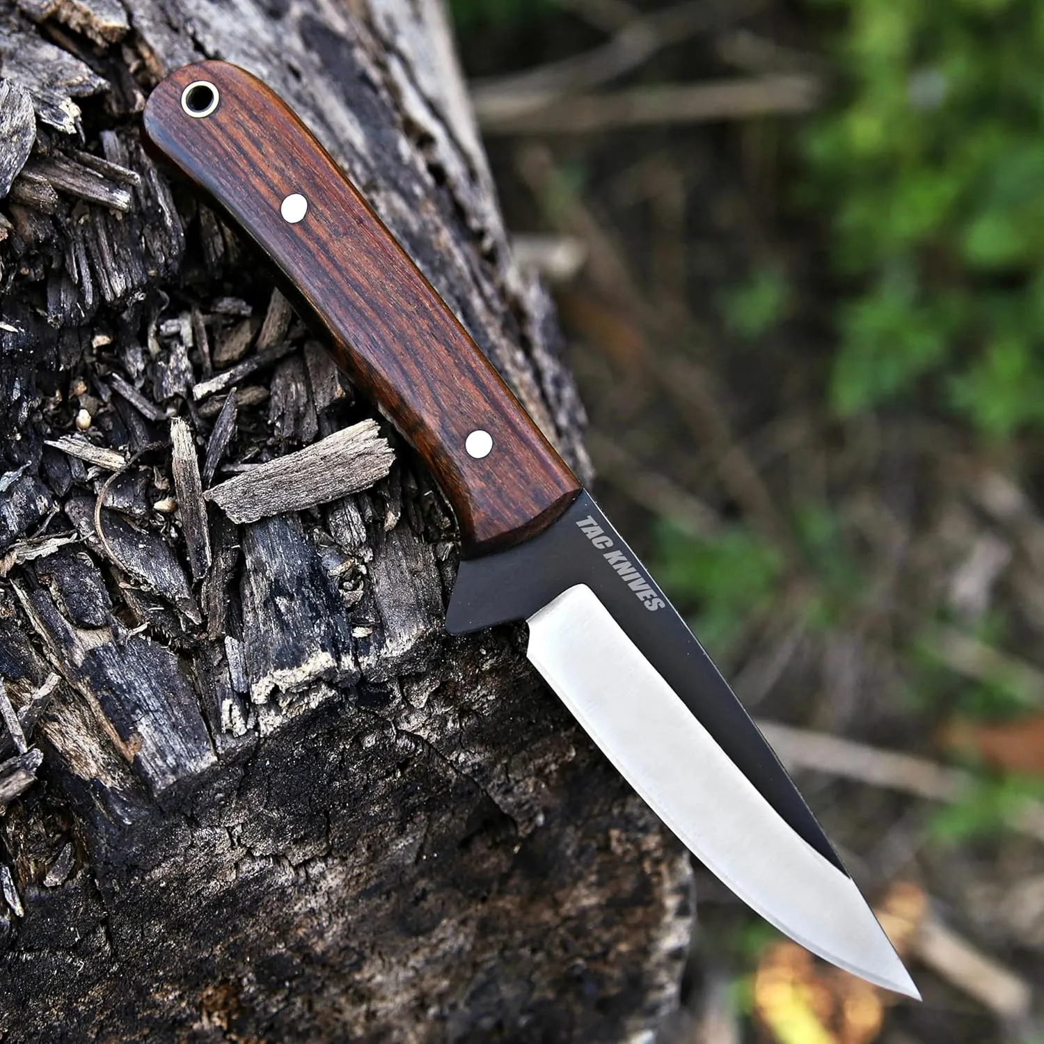 7" Fixed Blade EDC Knife with Sheath - Damascus Steel Hunting Knife - Full Tang - Bone Handle - Pancake Carry Leather Sheath Snug Fit (WOOD 302)