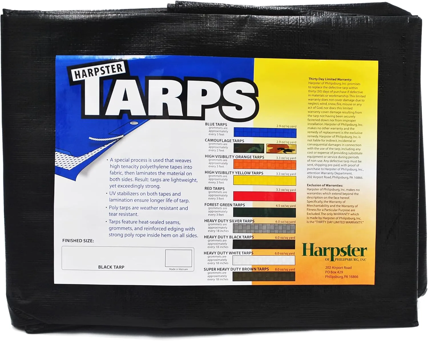 8 Ft. X 10 Ft. Heavy Duty 6 Oz. Black Poly Tarp 11-12 Mil Thick