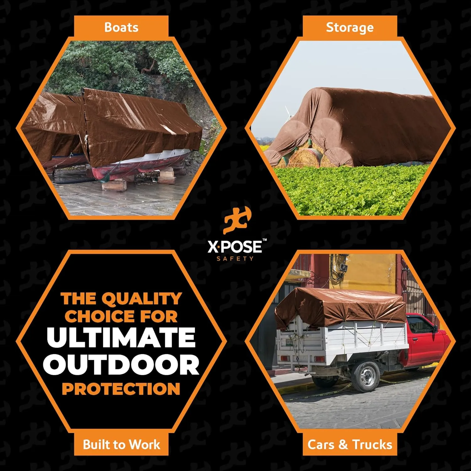 8' x 10' Super Heavy Duty 16 Mil Brown Poly Tarp Cover - Thick Waterproof, UV Resistant, Rip and Tear Proof Tarpaulin with Grommets and Reinforced Edges - by Xpose Safety