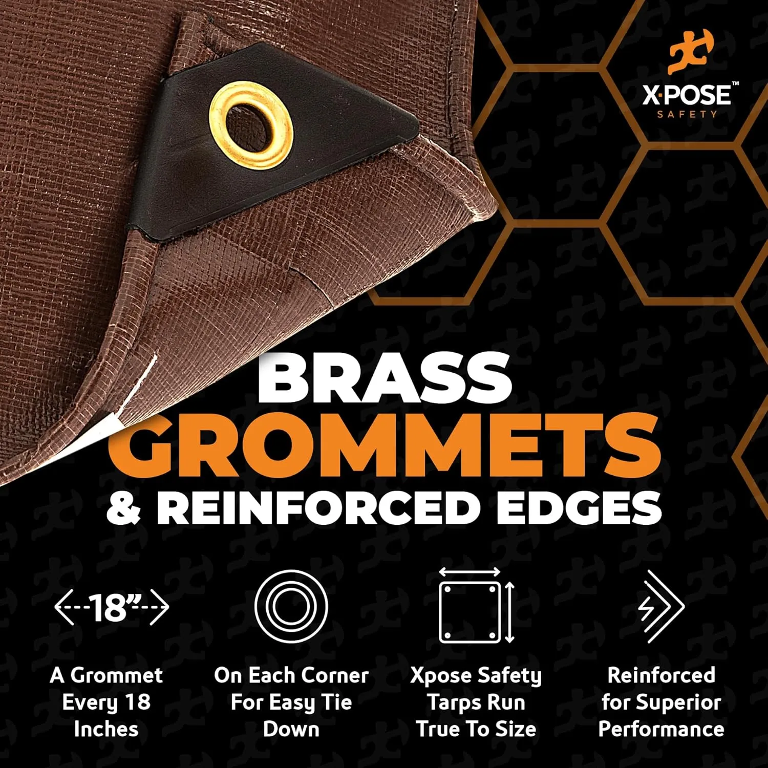 8' x 10' Super Heavy Duty 16 Mil Brown Poly Tarp Cover - Thick Waterproof, UV Resistant, Rip and Tear Proof Tarpaulin with Grommets and Reinforced Edges - by Xpose Safety