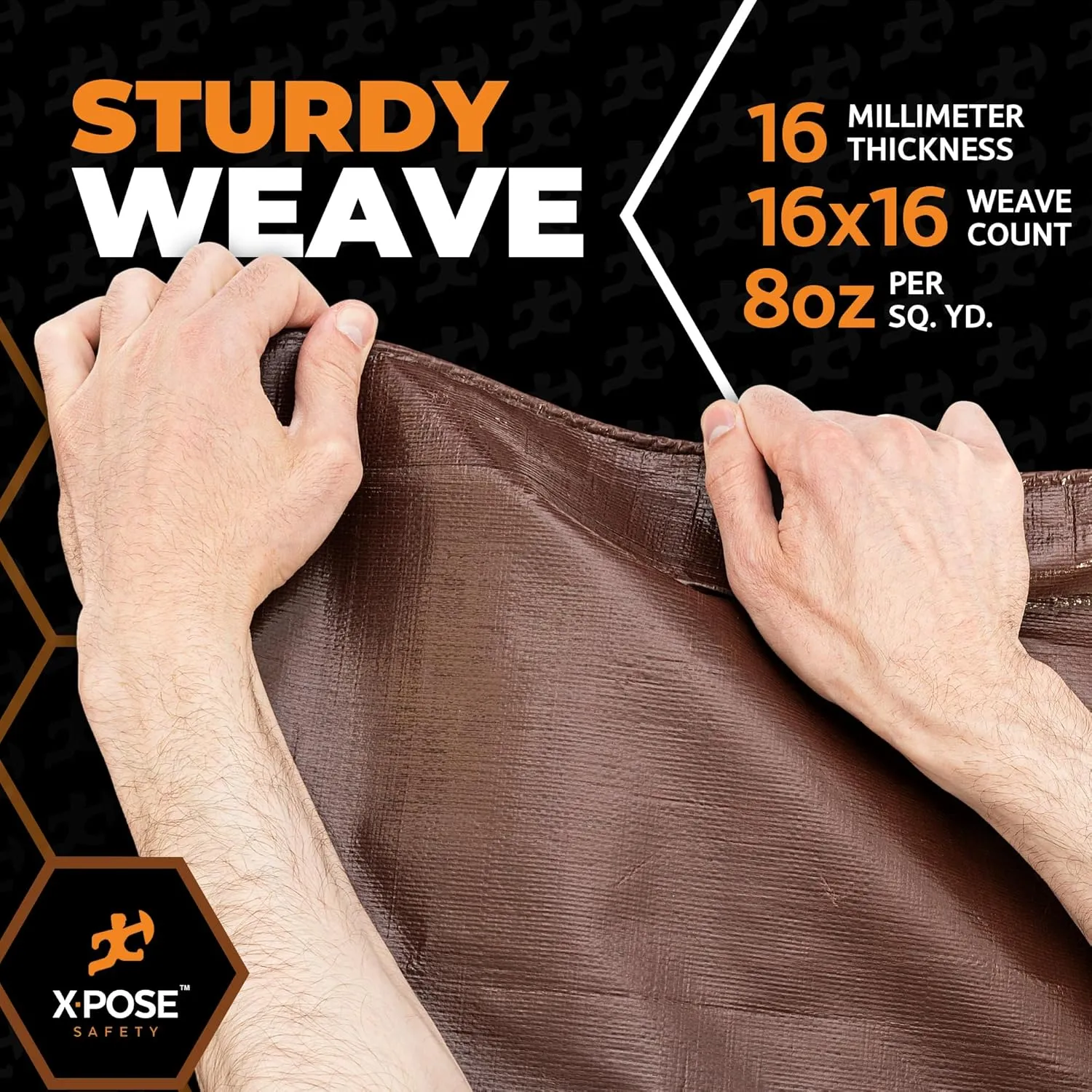 8' x 10' Super Heavy Duty 16 Mil Brown Poly Tarp Cover - Thick Waterproof, UV Resistant, Rip and Tear Proof Tarpaulin with Grommets and Reinforced Edges - by Xpose Safety