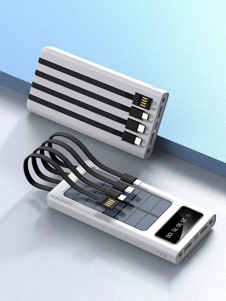 80000mAh Top Solar Charger Power Bank - Portable Solar Power Source with Built-in Cables, 2 USB Ports, and LED Light