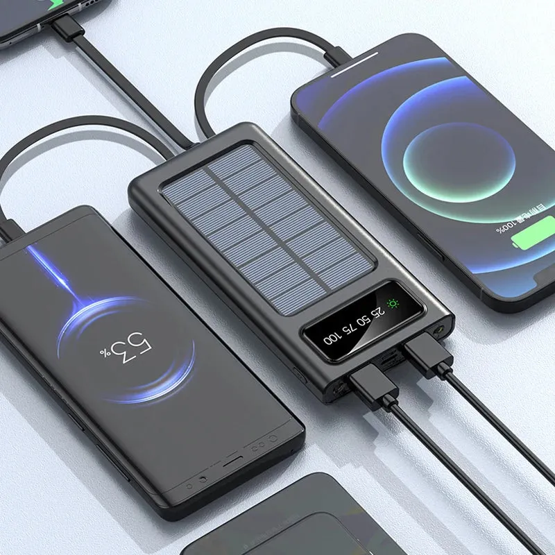 80000mAh Top Solar Charger Power Bank - Portable Solar Power Source with Built-in Cables, 2 USB Ports, and LED Light