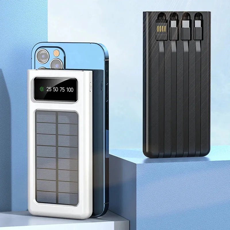 80000mAh Top Solar Charger Power Bank - Portable Solar Power Source with Built-in Cables, 2 USB Ports, and LED Light