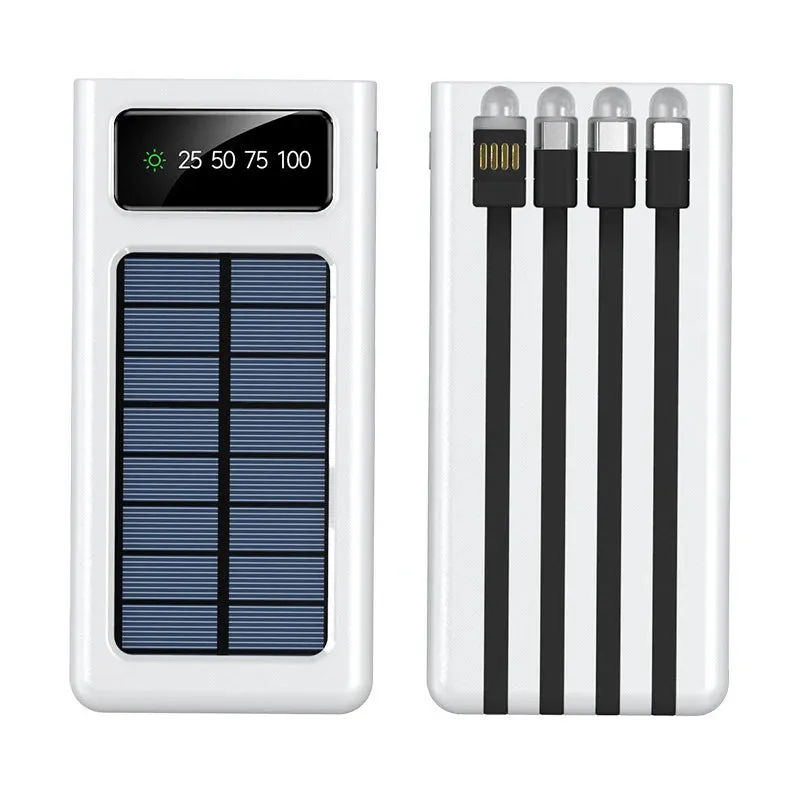 80000mAh Top Solar Charger Power Bank - Portable Solar Power Source with Built-in Cables, 2 USB Ports, and LED Light