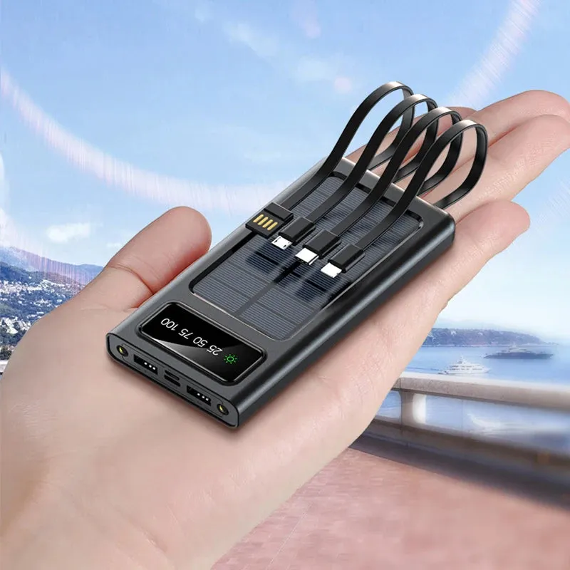 80000mAh Top Solar Charger Power Bank - Portable Solar Power Source with Built-in Cables, 2 USB Ports, and LED Light