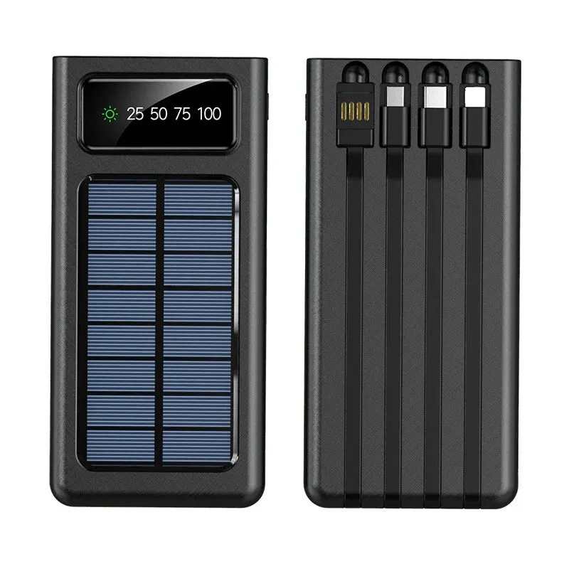 80000mAh Top Solar Charger Power Bank - Portable Solar Power Source with Built-in Cables, 2 USB Ports, and LED Light