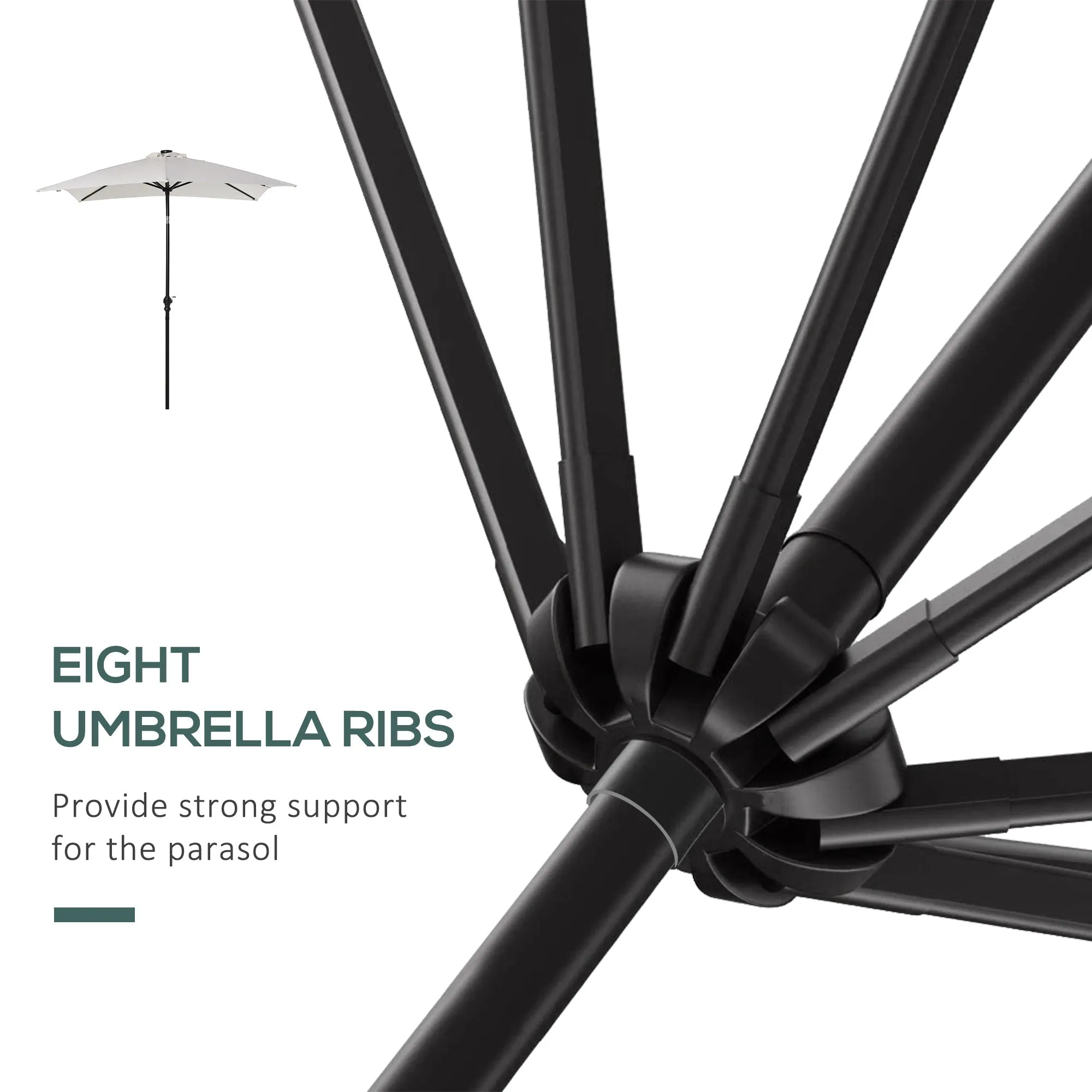 9' x 7' Patio Umbrella with Crank, Solar LED Lights, 45?? Tilt, Push-Button Operation, White