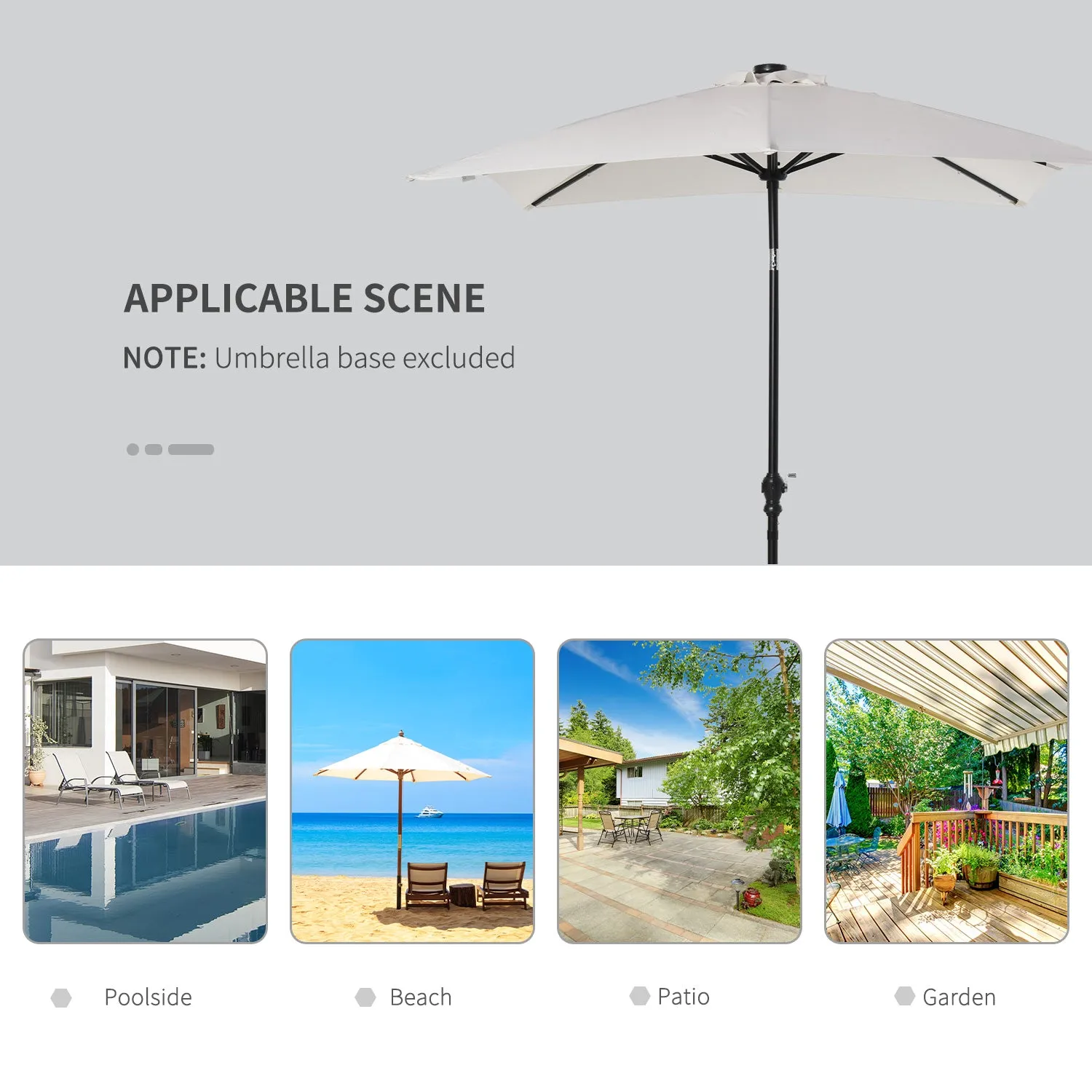 9' x 7' Patio Umbrella with Crank, Solar LED Lights, 45?? Tilt, Push-Button Operation, White