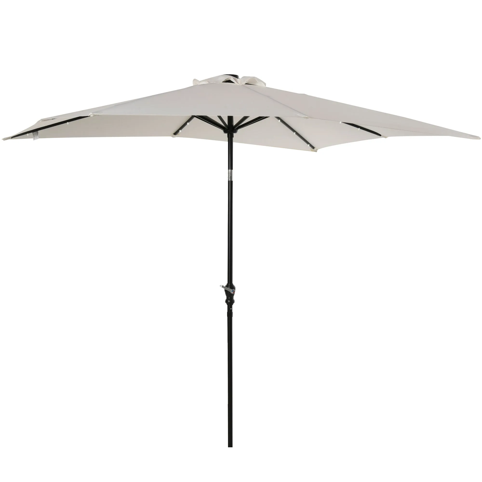 9' x 7' Patio Umbrella with Crank, Solar LED Lights, 45?? Tilt, Push-Button Operation, White