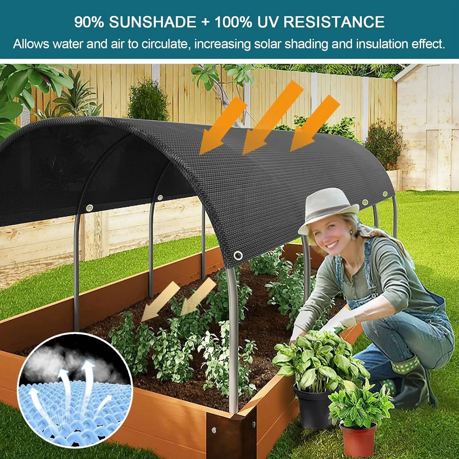 90% Shade Cloth, 10x10 FT Tear Resistant Sun Shade Net with Reinforced Grommet, Durable Garden Shade Tarp Cover for Greenhouse, Plant Cover, Chicken Coop, Patio,16x39ft/500x1200cm