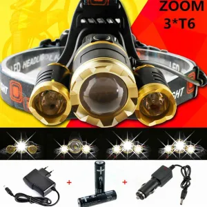 9000Lm 3 XML T6 Zoom LED Headlight Headlamp 4 Modes Zoomable Adjust Head Lamp Torch light 2x18650 Battery Charger