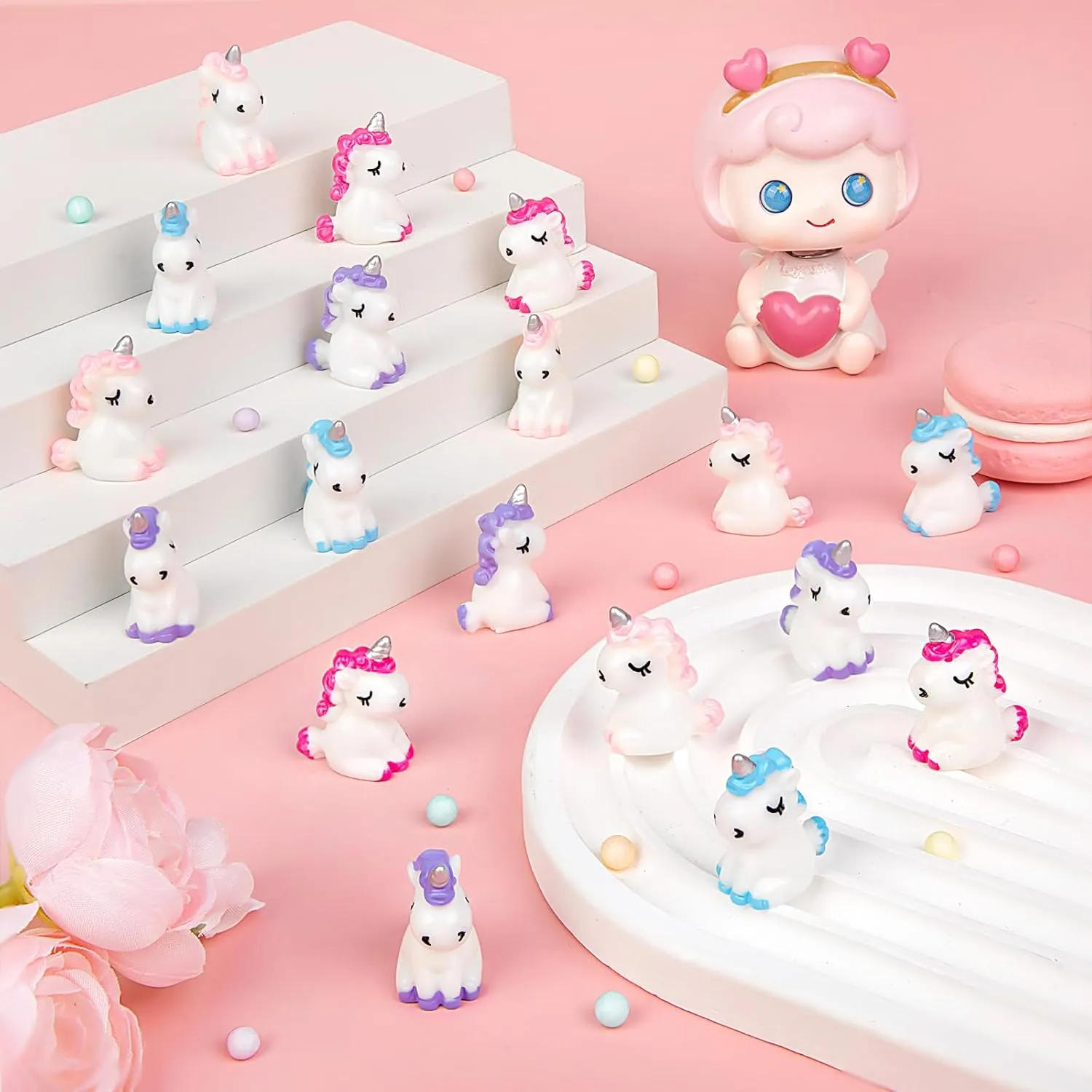 96Pcs Mini Resin Unicorn, Miniature Unicorn Figurines, Mini Resin Animals to Hide for Garden Landscape Aquarium Dollhouse Birthday Party Room Crafts Decor