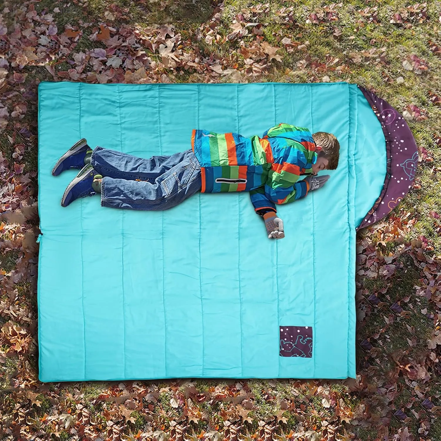 AceCamp Kids Sleeping Bag, Glow-in-The-Dark Sleeping Bag for Kids and Youth, Portable Water-Resistant Kids Sleeping Bag, Temp Rating 30F/ -1℃, for Camping, Hiking, Slumber Party