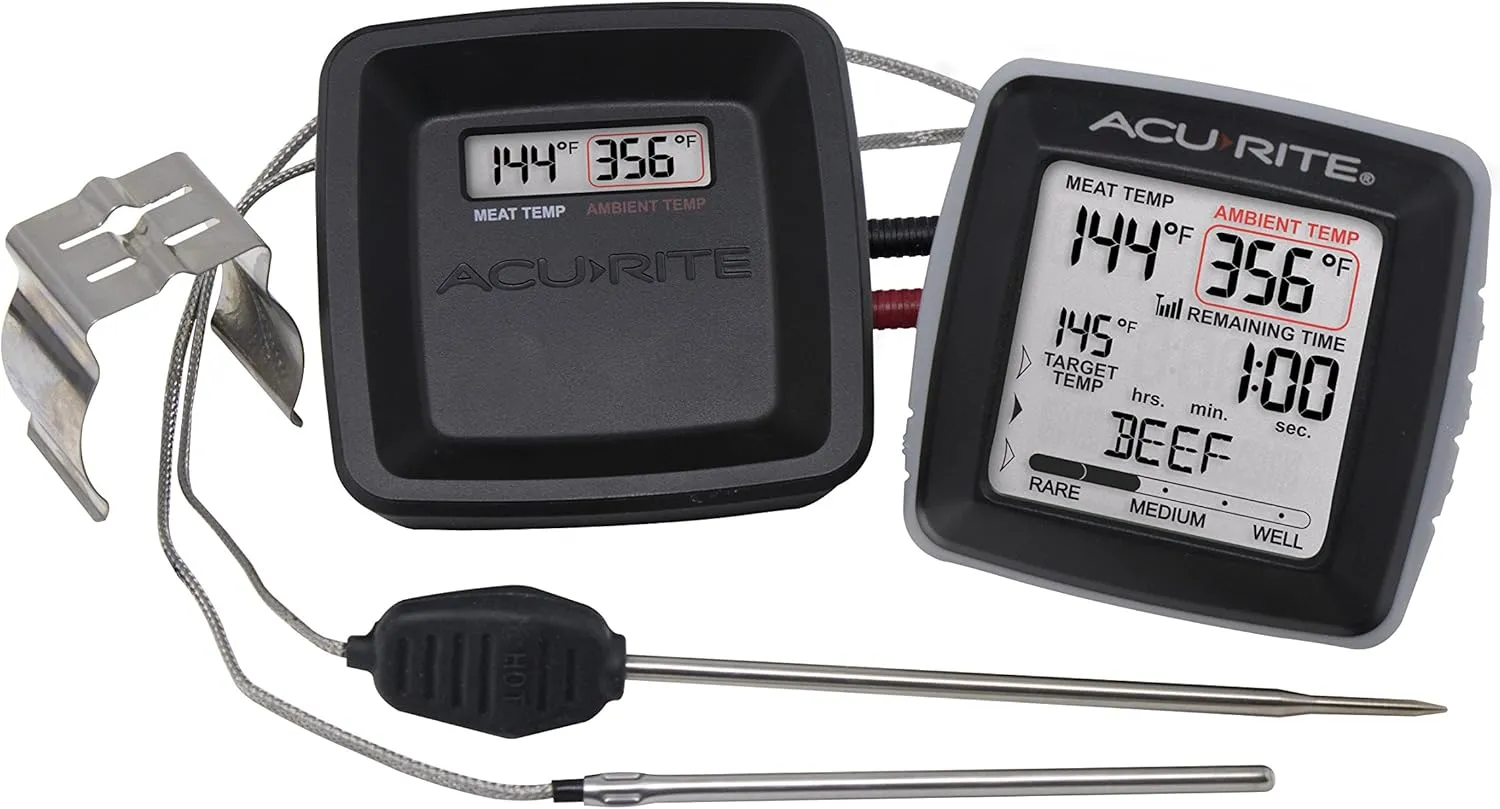AcuRite 01185M Digital Meat Thermometer with Wireless Display and Time Left to Cook Gray, 3.31-inch Height x 3.43-inch Width x 2.52-inch Depth