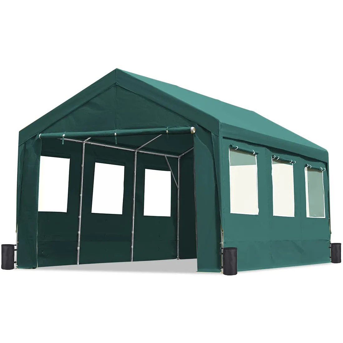 ADVANCE OUTDOOR 10x20 ft Heavy Duty Carport with Removable Window Sidewalls and Doors, Adjustable Height Car Canopy Garage Party Tent Boat Shelter with Reinforced Poles, Green