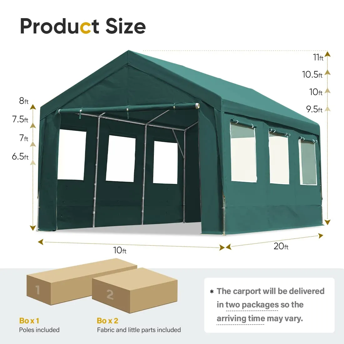 ADVANCE OUTDOOR 10x20 ft Heavy Duty Carport with Removable Window Sidewalls and Doors, Adjustable Height Car Canopy Garage Party Tent Boat Shelter with Reinforced Poles, Green