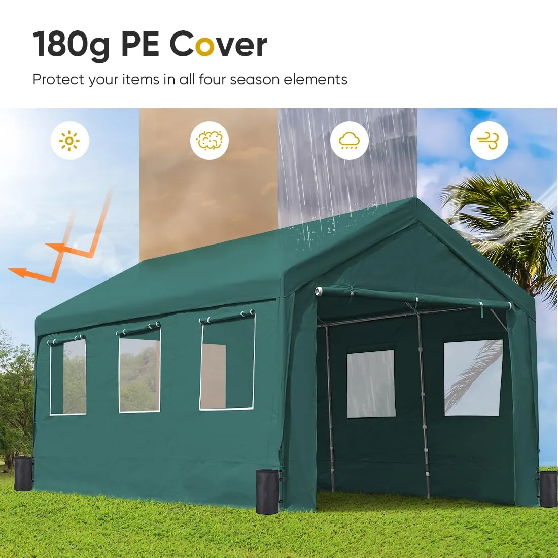 ADVANCE OUTDOOR 10x20 ft Heavy Duty Carport with Removable Window Sidewalls and Doors, Adjustable Height Car Canopy Garage Party Tent Boat Shelter with Reinforced Poles, Green