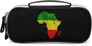 Africa Map Reggae Rasta Pencil Case with Handle Portable Pencil Storage Pouch Bag Stationery Organizer