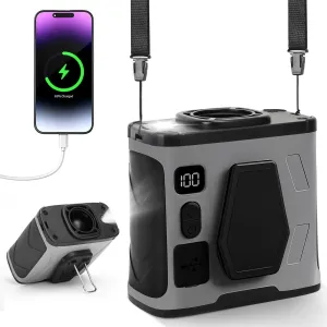 AI Portable Waist Fan, Personal Neck Fan 100 Speed 20000RPM Strong Airflow, Shirt Belt Fan with up to 40H, Rechargeable Wearable for Outdoor with Flashlight as Power Bank Hiking Camping