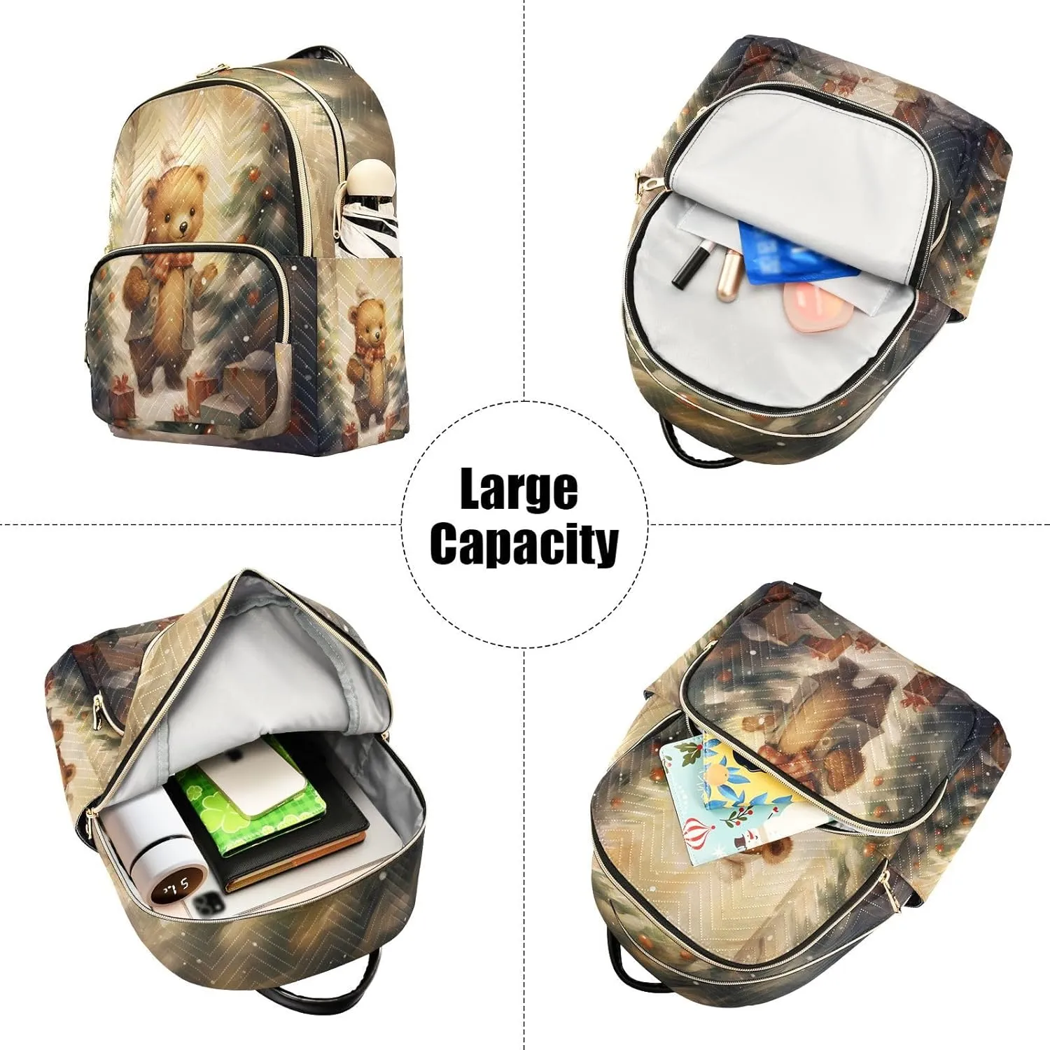 ALAZA Christmas Cute Bear Winter Small Backpack Purse for Women Travel Bag Lightweight Shoulder Bag Fashion Daypack