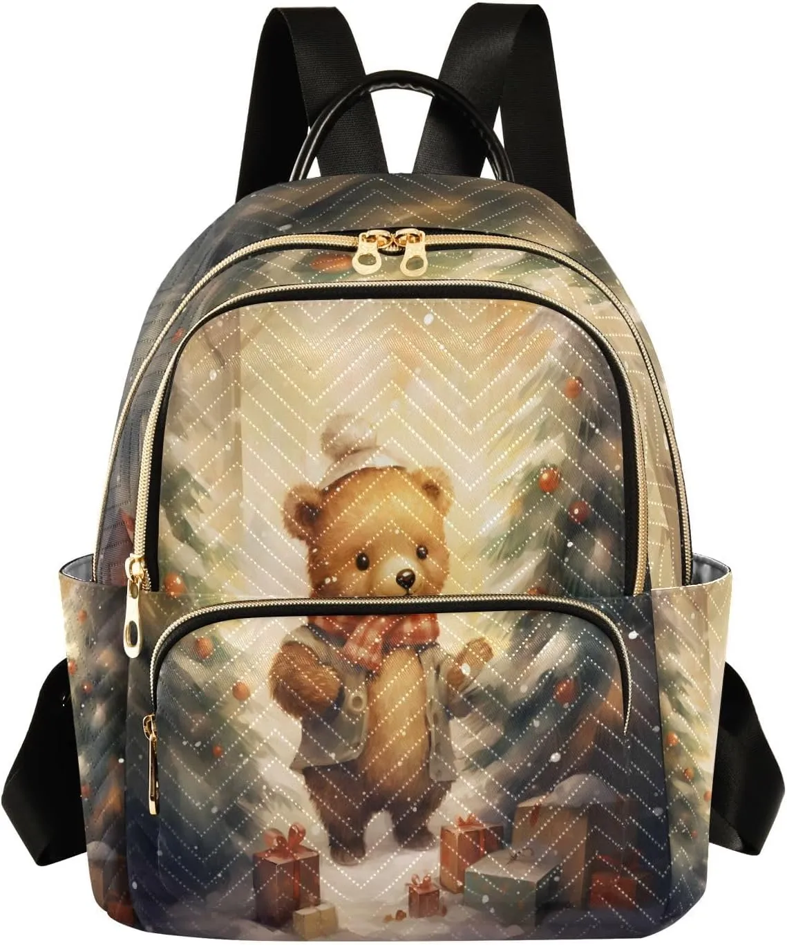 ALAZA Christmas Cute Bear Winter Small Backpack Purse for Women Travel Bag Lightweight Shoulder Bag Fashion Daypack