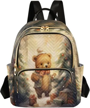 ALAZA Christmas Cute Bear Winter Small Backpack Purse for Women Travel Bag Lightweight Shoulder Bag Fashion Daypack