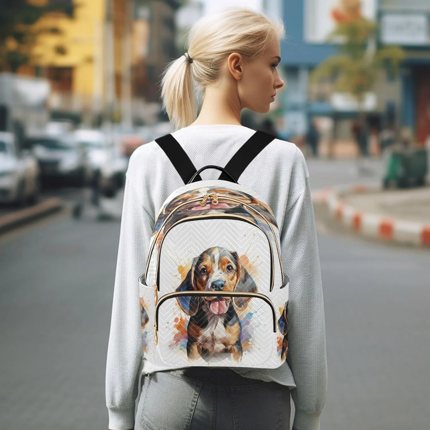 ALAZA Cute Beagle Dog Small Backpack Purse for Women Travel Bag Lightweight Shoulder Bag Fashion Daypack